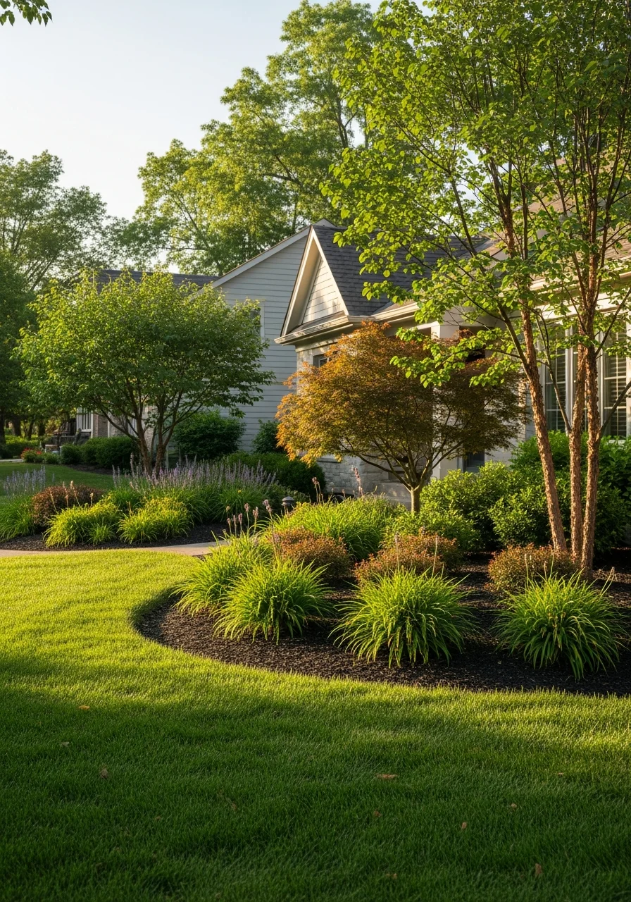 Close-up of a homeowner standing in their Ballwin yard with well-maintained landscaping in the background.