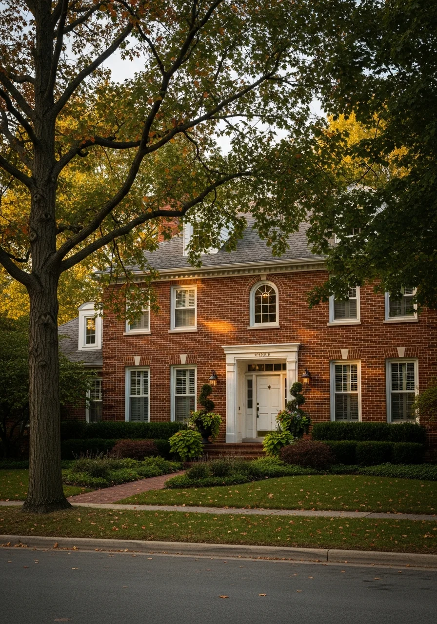 Professional crew working on a Creve Coeur property with large trees and manicured grounds.